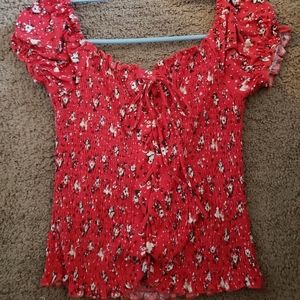 Red floral top